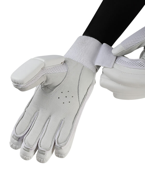 Breathable cricket batting gloves with mesh ventilation for comfort during intense matches.