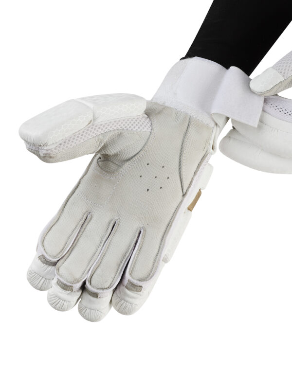 Breathable cricket batting gloves with mesh ventilation for comfort during intense matches.