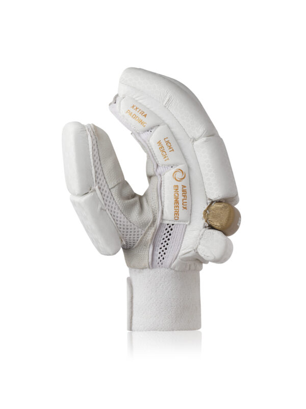 Breathable cricket batting gloves with mesh ventilation for comfort during intense matches.