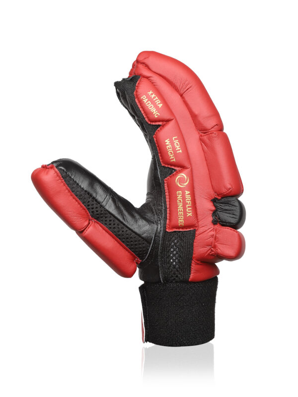 Breathable cricket batting gloves with mesh ventilation for comfort during intense matches.