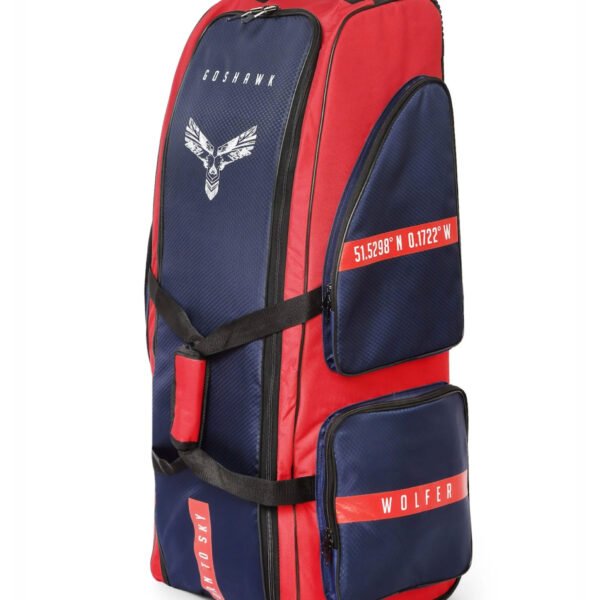 Goshawk English Blue Premium Stand-Up Wheelie Cricket Kit Bag | Bat Cave, Insulated Food Pocket and Large Main Compartment