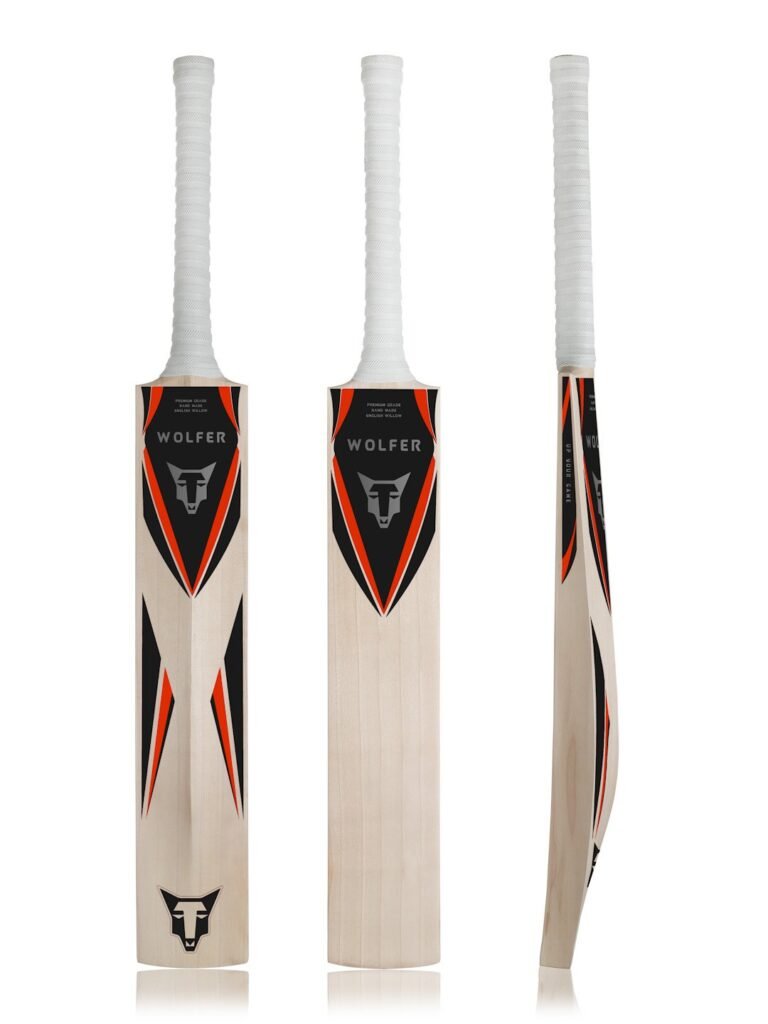 Wolfer Walter Pro Grade 4+ English Willow Cricket Bat front, blade and side profile views