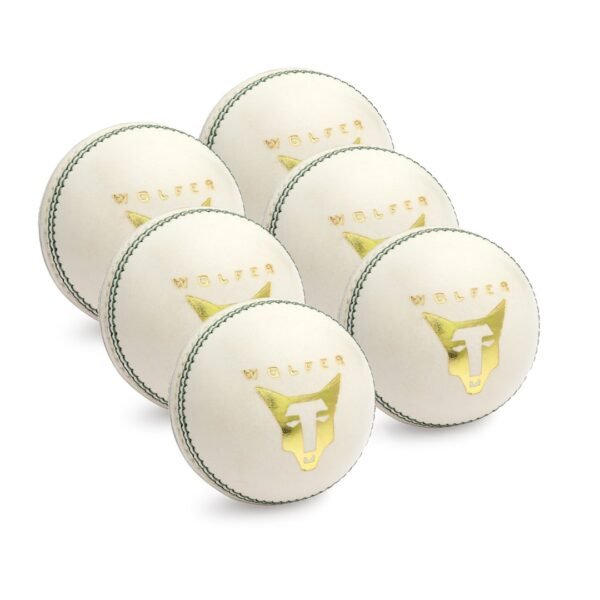 Wolfer Leather Cricket Ball White - Pack of 6, available in UK, India and Worldwide