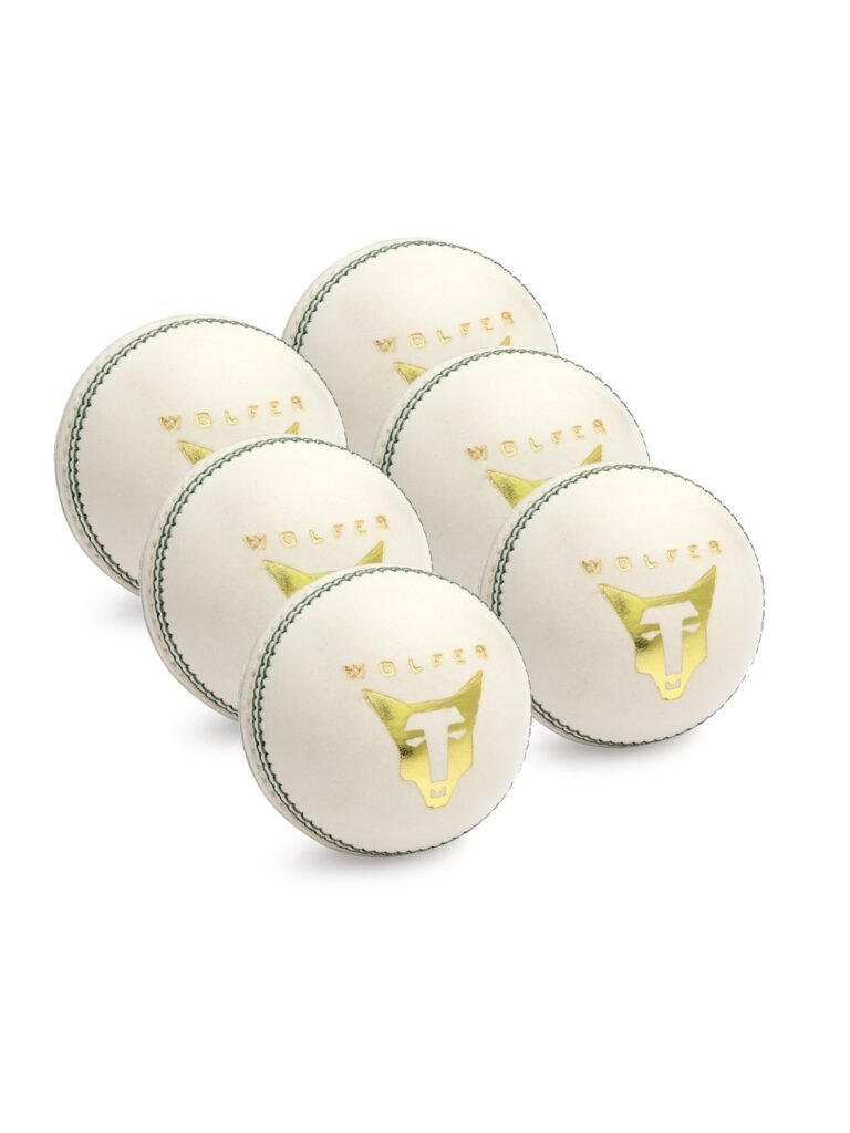 Wolfer Leather Cricket Ball White - Pack of 6, available in UK, India and Worldwide