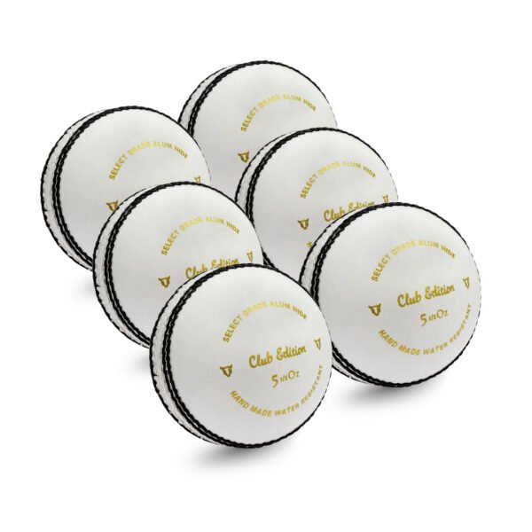 Wolfer Club Edition White Leather Cricket Balls - Pack of 6 | Tested for Dew, ideal for T20 and academies