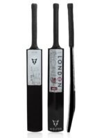 Wolfer London black cricket bat showing front, back, and side profile views.