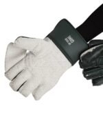 Wolfer wicket keeping glove palm view with textured grip surface and adjustable wrist strap.