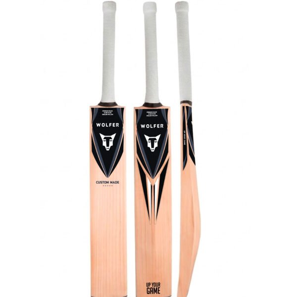 Front Back and Side Angle of Wolfer Alpha - Custom Made Player's Grade English Willow Cricket Bat