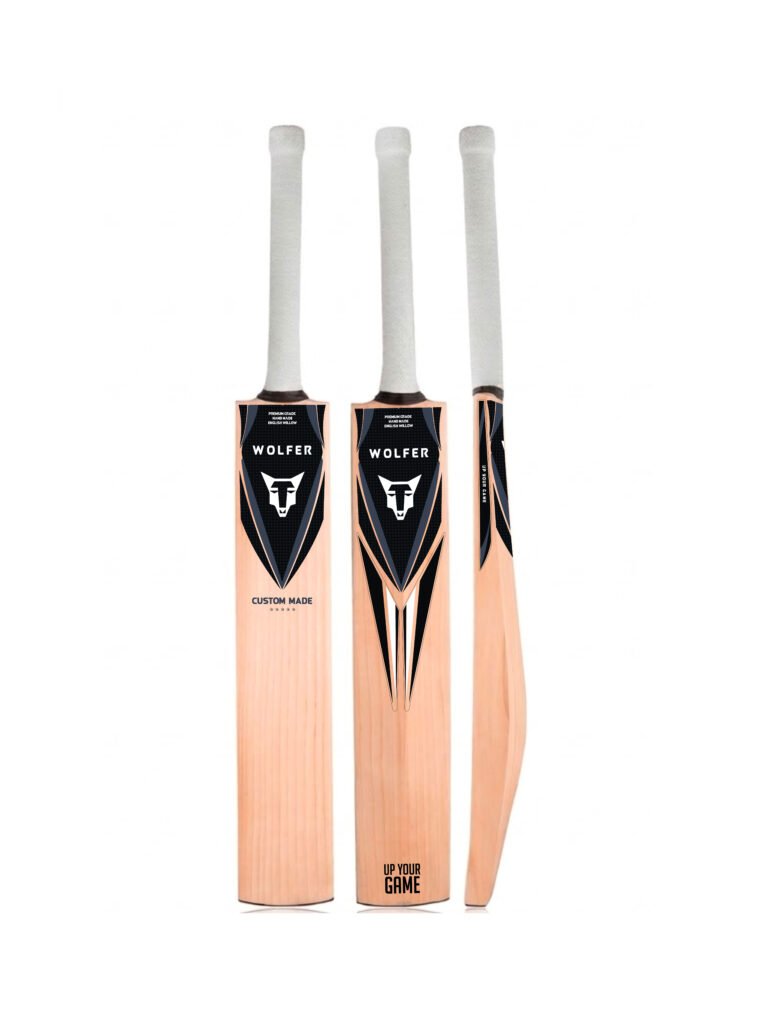 Front Back and Side Angle of Wolfer Alpha - Custom Made Player's Grade English Willow Cricket Bat