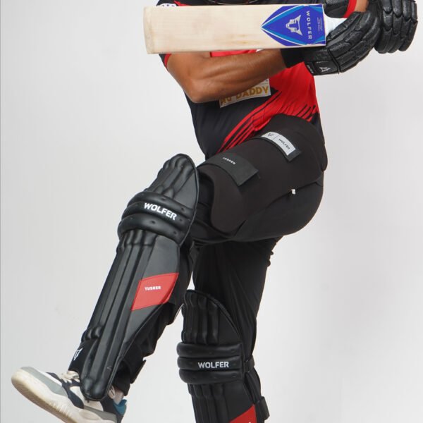 Tusker Cricket Batting Leg Guards | Pro Grade for Test Level Protection | Black and Red