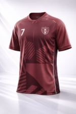 Front View of Wolfer Custom Made cricket t-shirt in Maroon featuring moisture-wicking fabric and unlimited custom design options. Re-Modelled in 3D