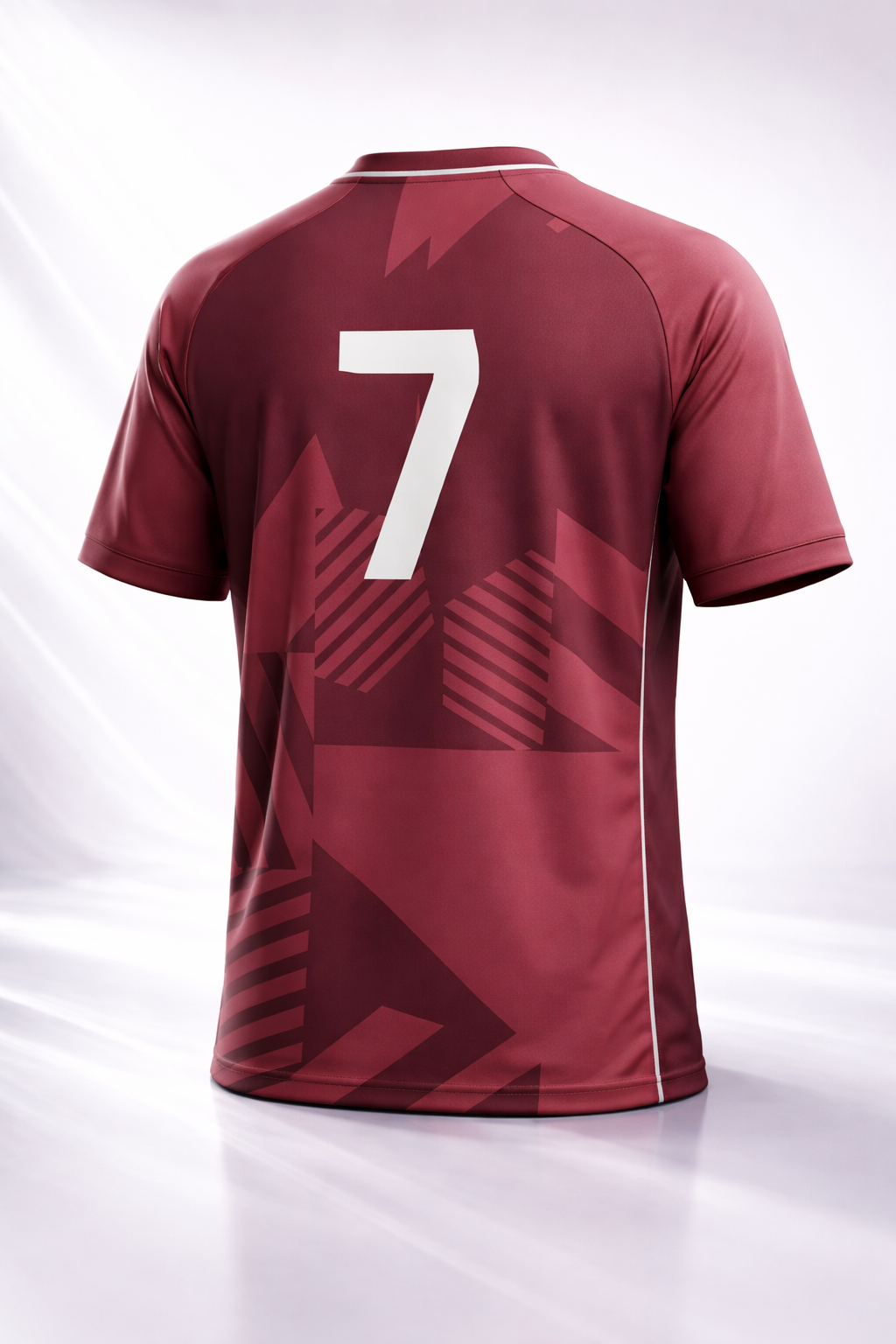 3D Back View of Wolfer Custom Made cricket t-shirt in Maroon featuring moisture-wicking fabric and unlimited custom design options.