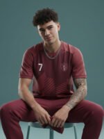 Front View of Wolfer Custom Made cricket t-shirt in Maroon featuring moisture-wicking fabric and unlimited custom design options.