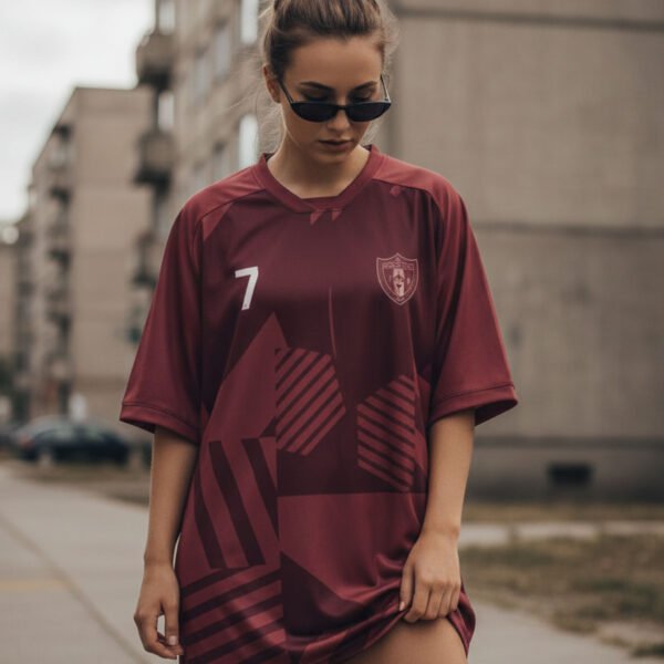 Front View of Wolfer Custom Made cricket t-shirt in Maroon featuring moisture-wicking fabric and unlimited custom design options.