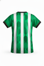 Back Image of of Wolfer Custom Made Sports t-shirt in Green and White featuring moisture-wicking fabric and unlimited custom design options.